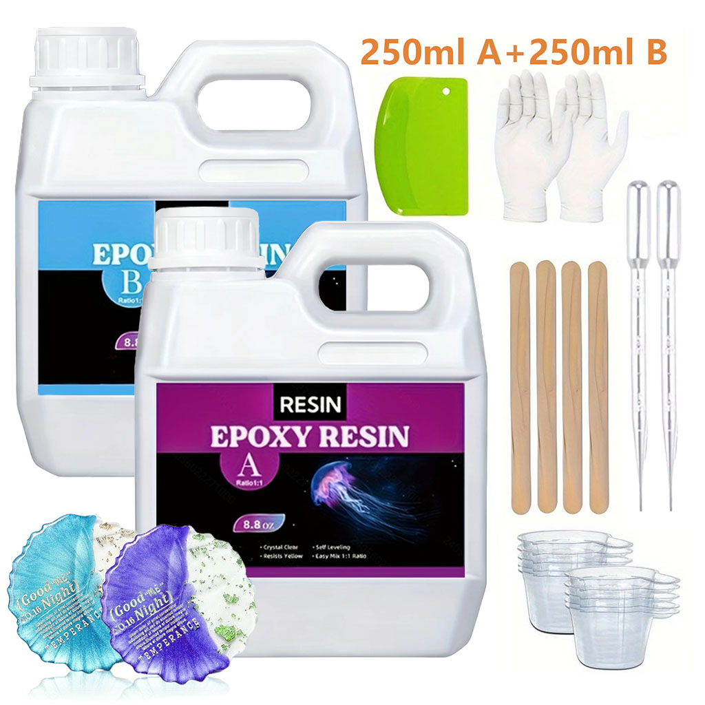 Resin Art Kit With Molds - Kit de résine époxy transparente 125ml/250ml